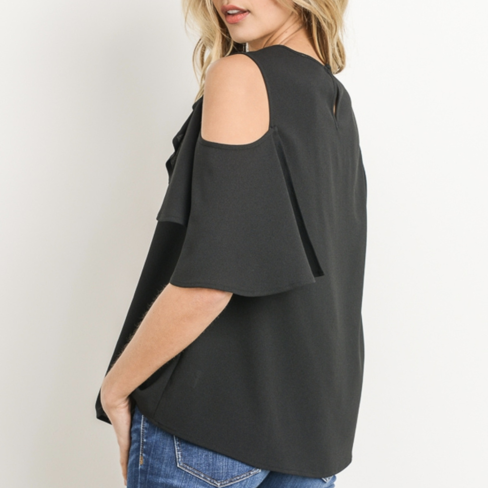 Gilli Black Ruffle Cold Shoulder Top - Picture 4 of 6
